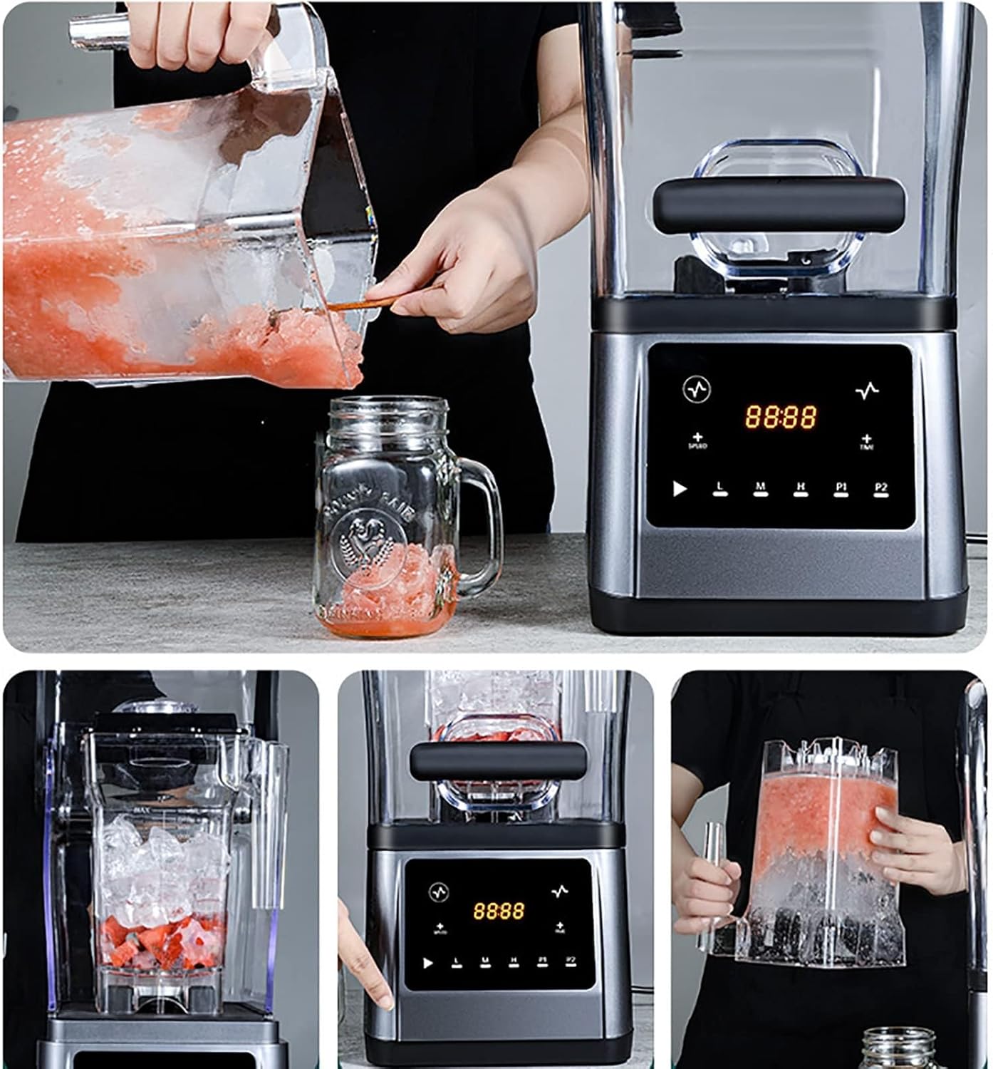 Ice Crusher Slush Machine with Sound Enclosure for Crushing Ice - Commercial Stand Mixer & Blender Smoothie Machine - Food Grade Frozen Dessert & Soup Maker