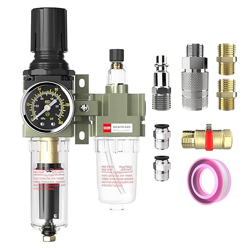 Miniatura 9 de NPT 1/4 Regulador de Aire con Medidor, Separador de Agua para Compresor de Aire con Accesorios, Filtro de Aire Comprimido Neumático con Trampa