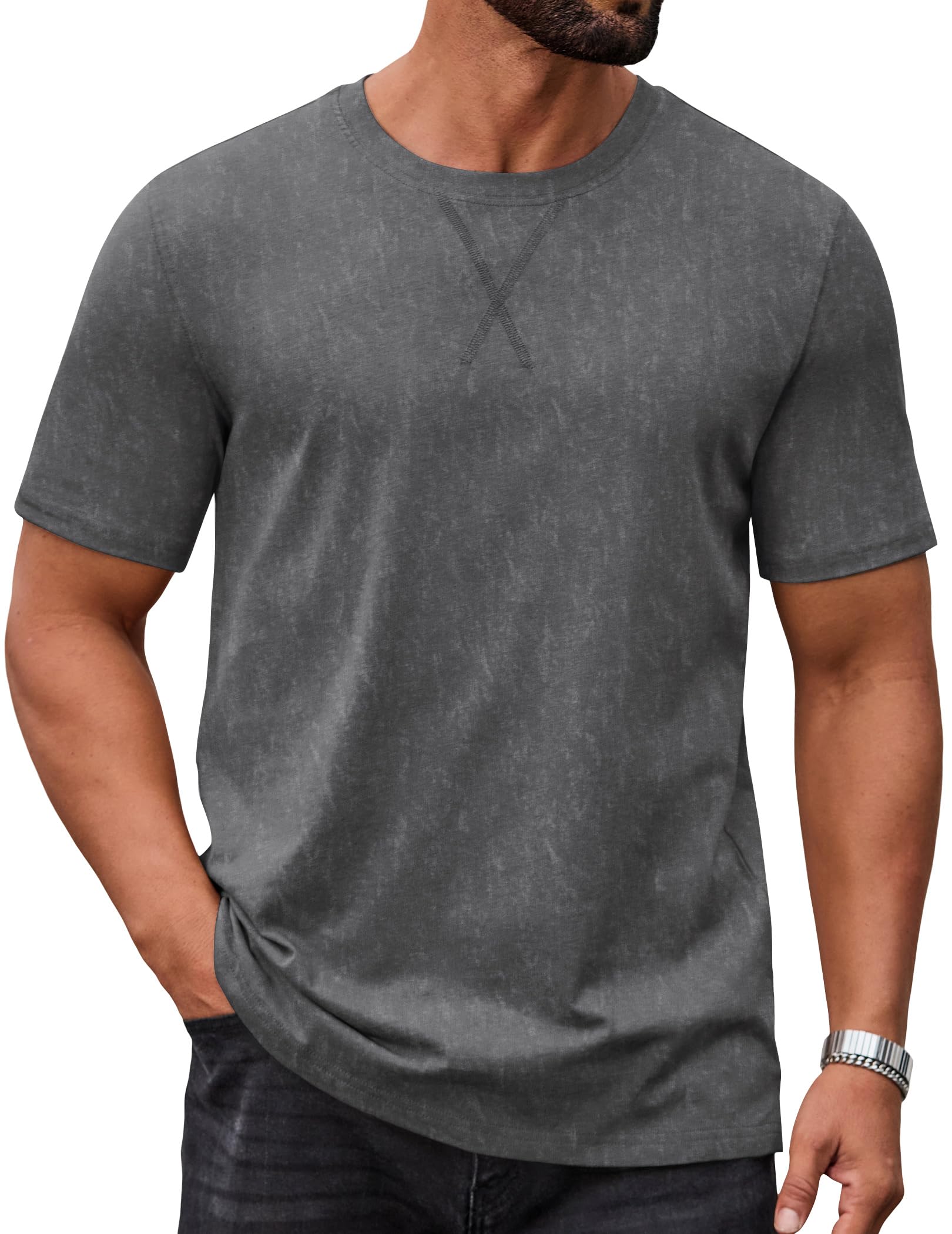 COOFANDY Herren T-Shirt Rundhals Baumwolle Kurzarm Shirt Sommer Casual Regular Fit Tee