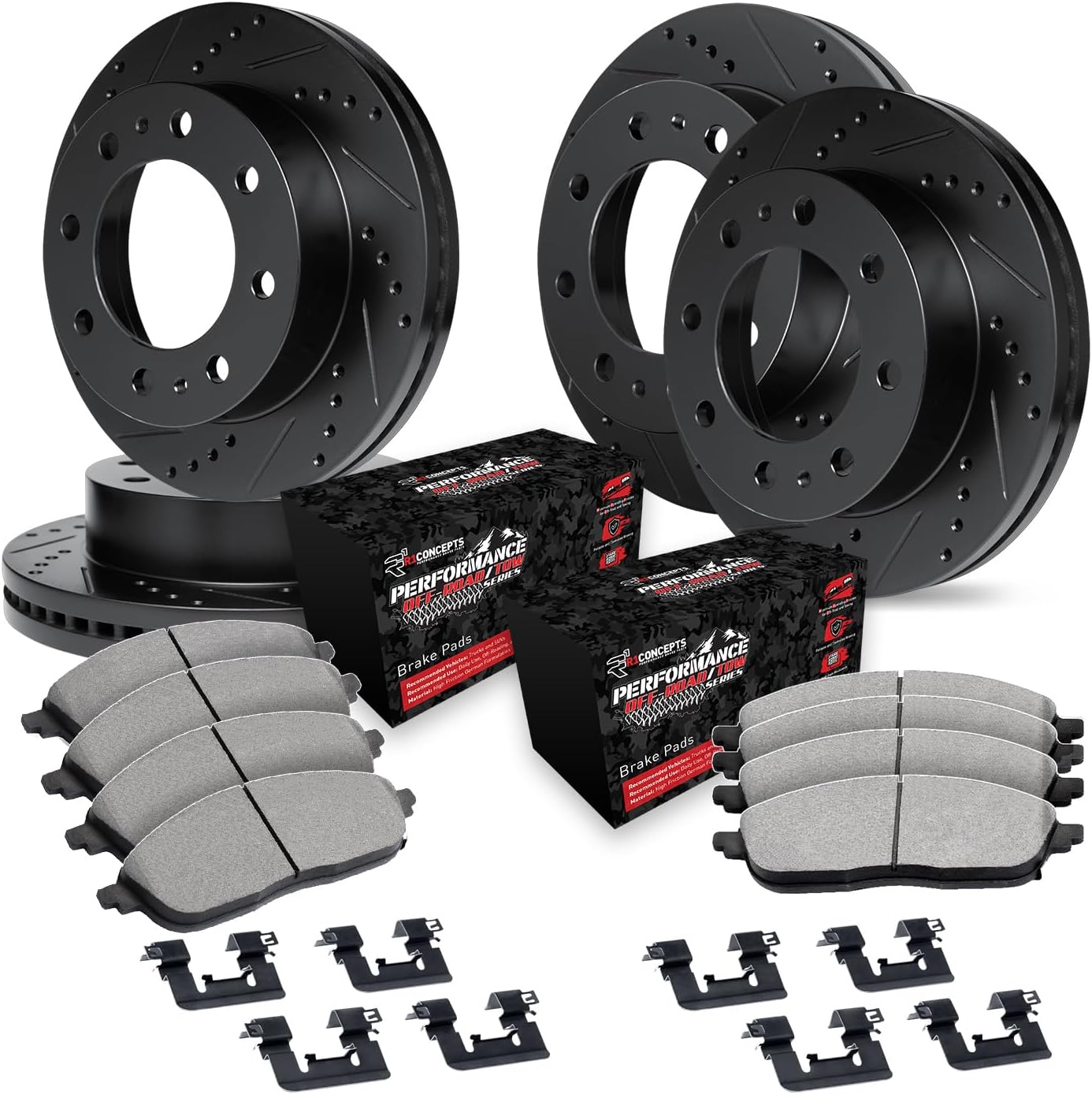 R1 Concepts Front Rear Brakes and Rotors Kit |Front Rear Brake Pads| Brake Rotors and Pads| Performance Off-Road Brake Pads and Rotors | Hardware Kit WHVH2-48008