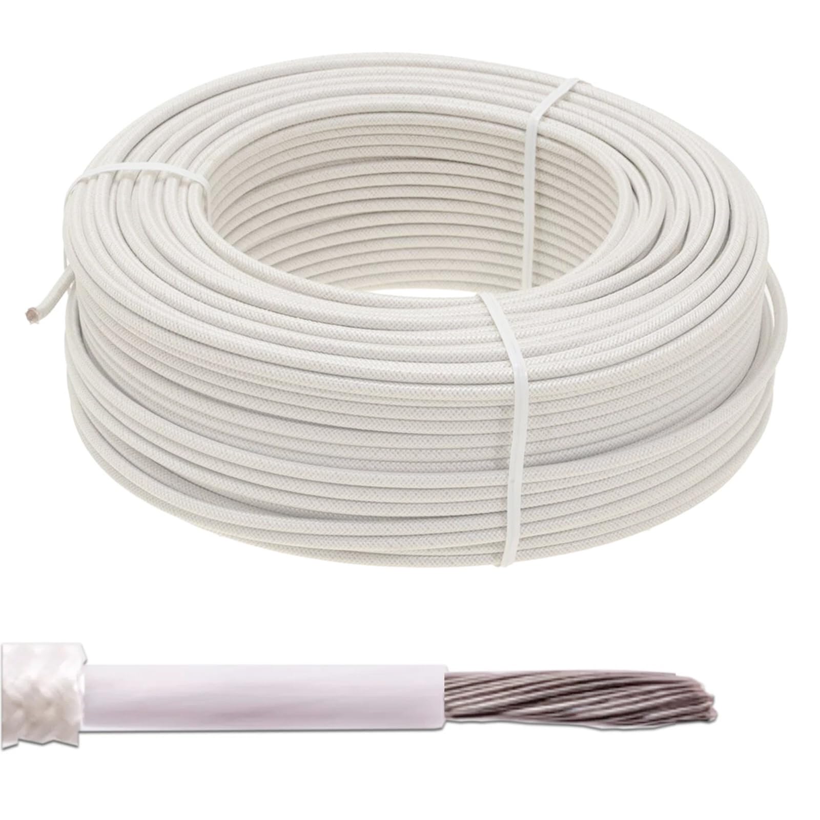 White 4mm Heat Resistant Wiring/High Temperature Silicone Glass Fibre Wire Cable Oven Cooker (100 Metres)