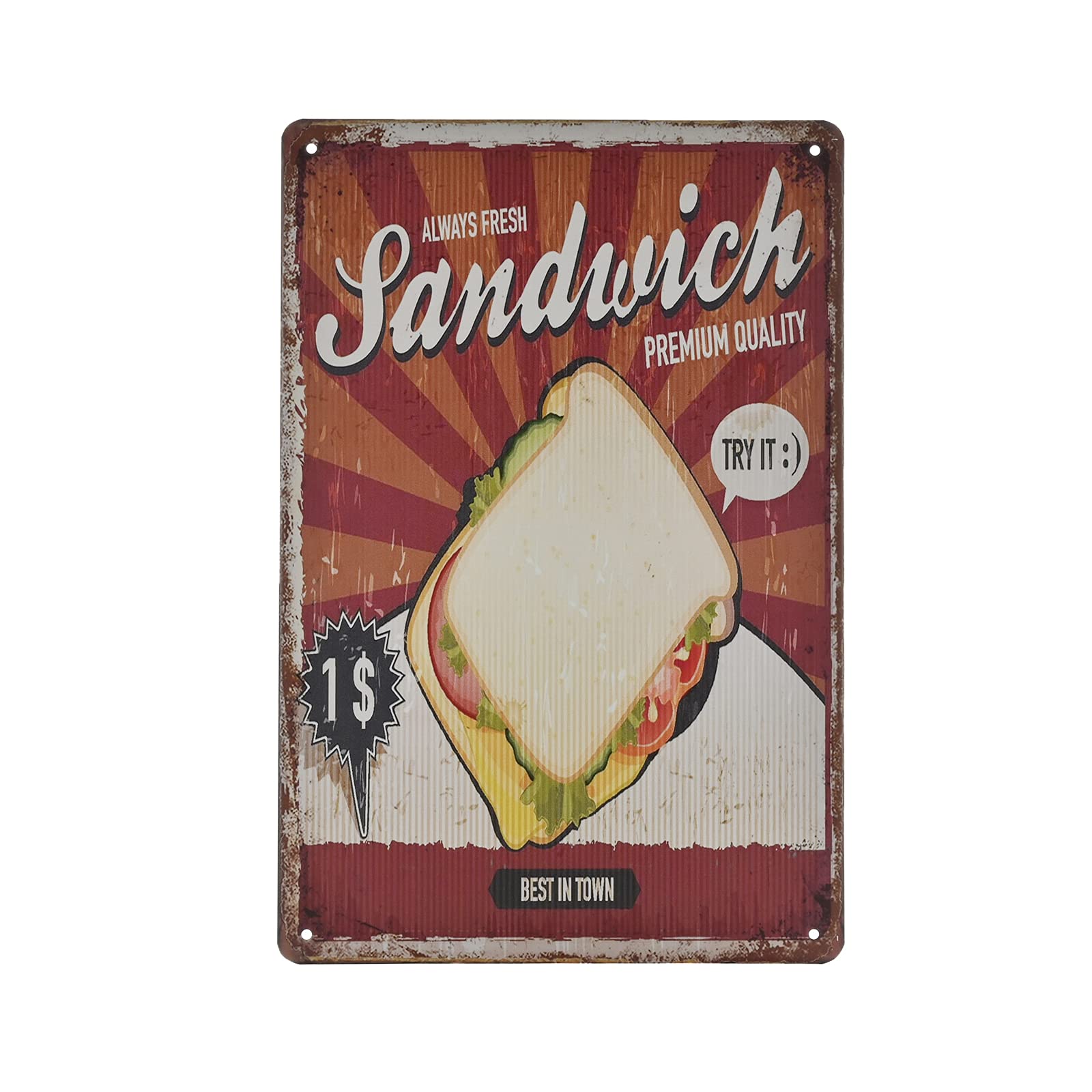 SMAZDFXX Vintage Metal Sign - Sandwich Fast Food Shop Retro Tin Decorative Sign Wall Decor Metal Plate 8"x12"