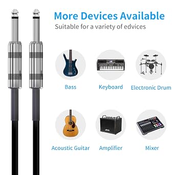 AITONE 15ft Guitar Instrument Cable 1/4 Inch Straight to Straight (A-C04) Bundle with Right-Angle Instrument Cable (A-C12)