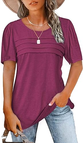 JomeDesign Camisetas casuales de verano para mujer, manga corta, cuello redondo, manga abombada JomeDesign Camisetas casuales de verano para mujer, manga corta, cuello redondo, manga abombada