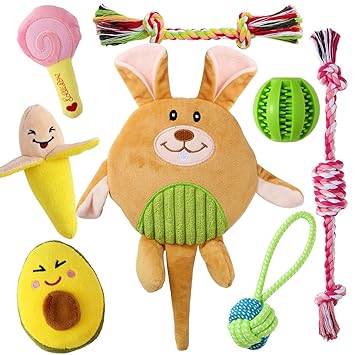 8 Pack Puppy Toys, Squeaky Plush Dog Toys for Small Dogs, Cute Puppy Teething Chew Toy, Indestructible IQ Treat Ball and Safe Ropes Toys