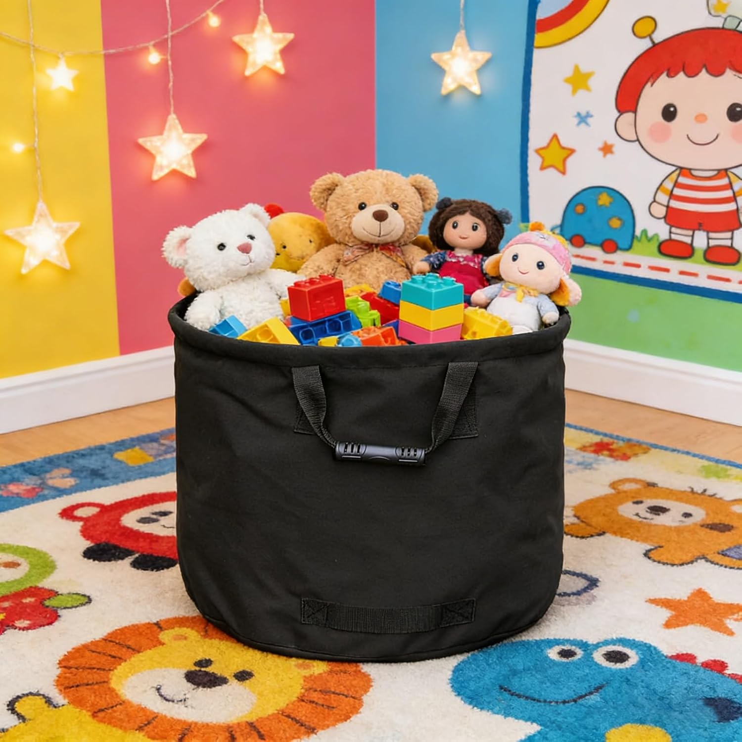 Garden Waste Bags, Heavy Duty Waterproof Canvas Bin Bags,Reusable Garden Sacks with Reinforced Straps,Ideal for Collecting Yard Waste, Plant waste grass and Leaves (Black, 2pcs)