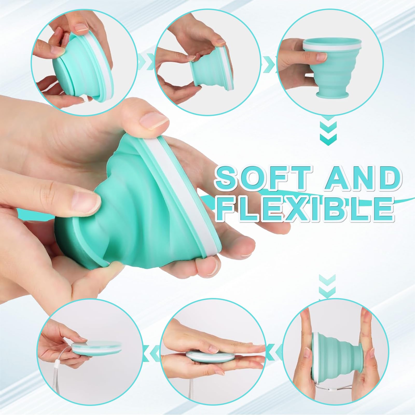 Bicchiere Pieghevole in Silicone 2 Pezzi da 200ml con Coperchio, Tazza da Viaggio salvaspazio compatta 7cm per Campeggio Escursioni Sport Picnic Esterni