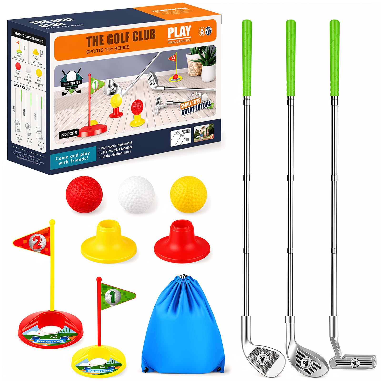 KoolShiro Kids Golf Clubs for 3-6 Years Old, Retractable Toddler Golf Set with Putting Mat & Storage Bag, Indoor & Outdoor Sports Golf Toys for Boys Girls, Birthday Gift