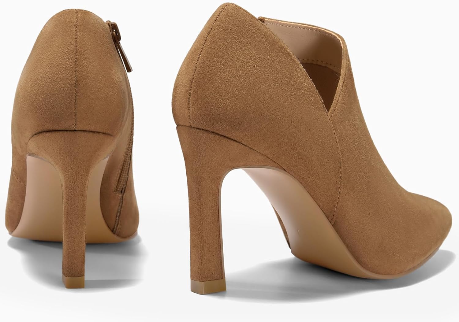 Coutgo Womens Pointed Toe V Cut Ankle Boots Kitten Heel Side Zip Office Booties - Image 6