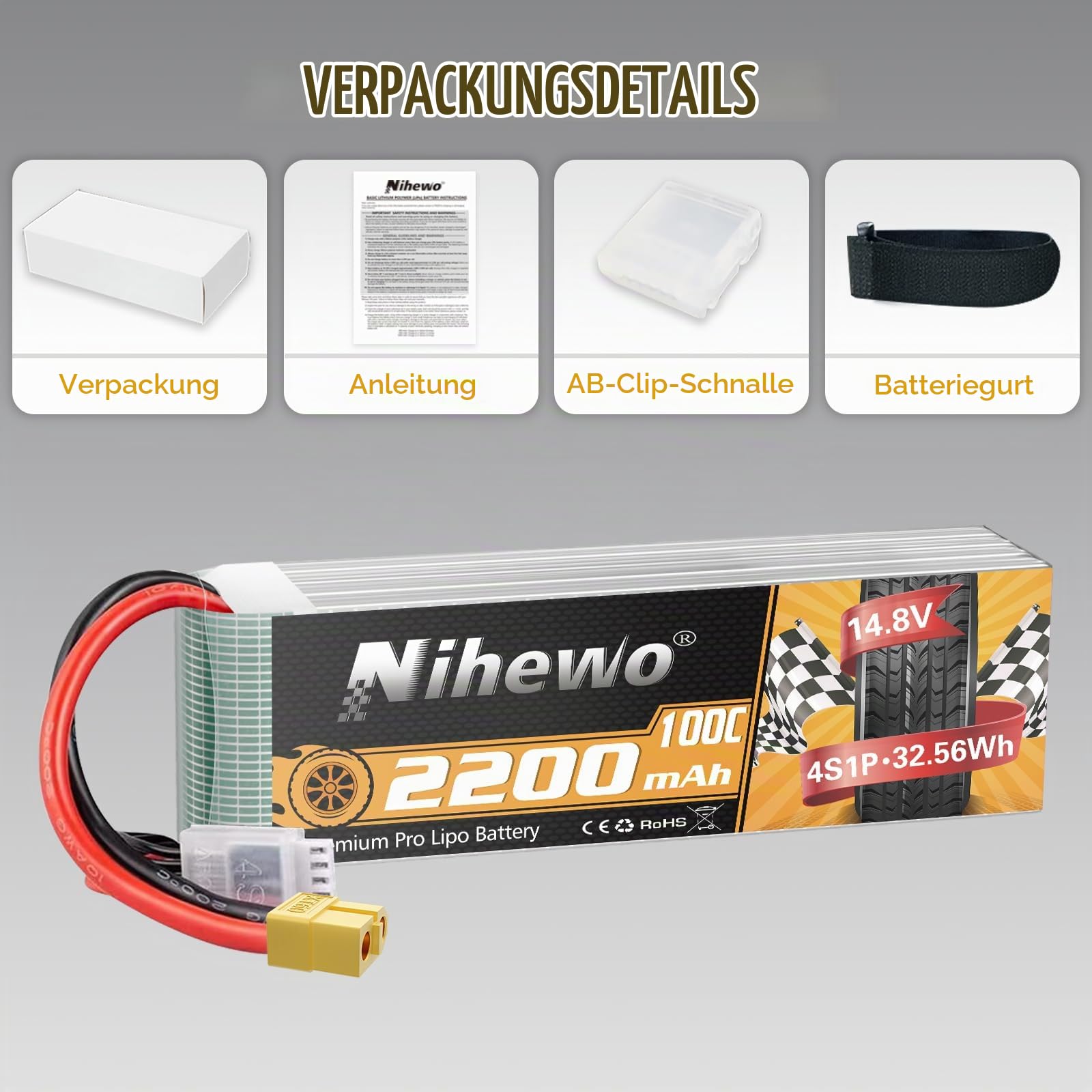 4S Lipo Akku 14.8V 2200mAh 100C XT60 Stecker für Drohne LKW 2Stück | 14.8V 2200mAh RC Akku Soft Case 100C XT60 Stecker für FPV Drohne RC Quadcopter Helikopter Flugzeug Auto LKW Boot RC Modelle