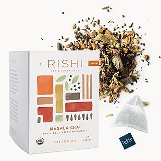 Rishi Tea Masala Chai Black Sachet Tea Bag Blend - Organic, Assam with Whole Spices, Energizing & Caffeinated - 15 Count (Pack of 1)