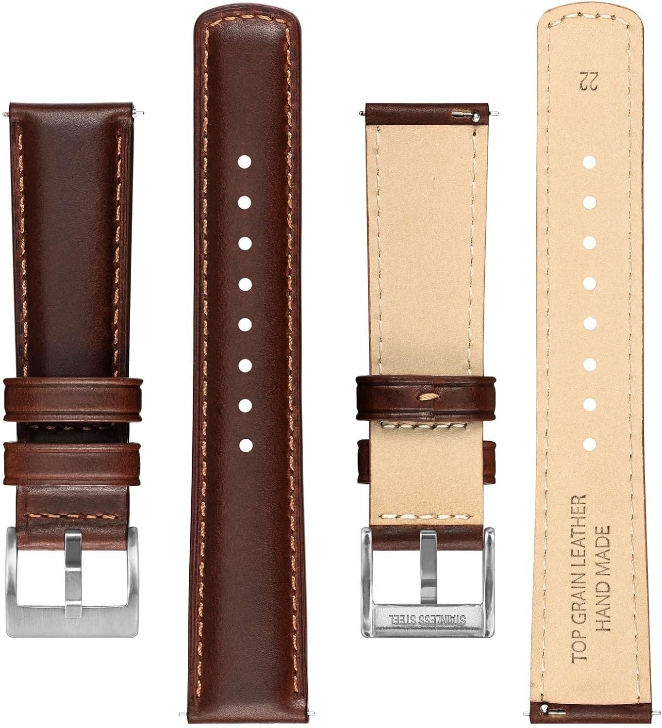 BISONSTRAP Leather Watch Strap for Men and Women, Oil Pull-Up Leather, Quick Release Replacement Bands, Band Width 18mm 20mm 22mm - Image 3