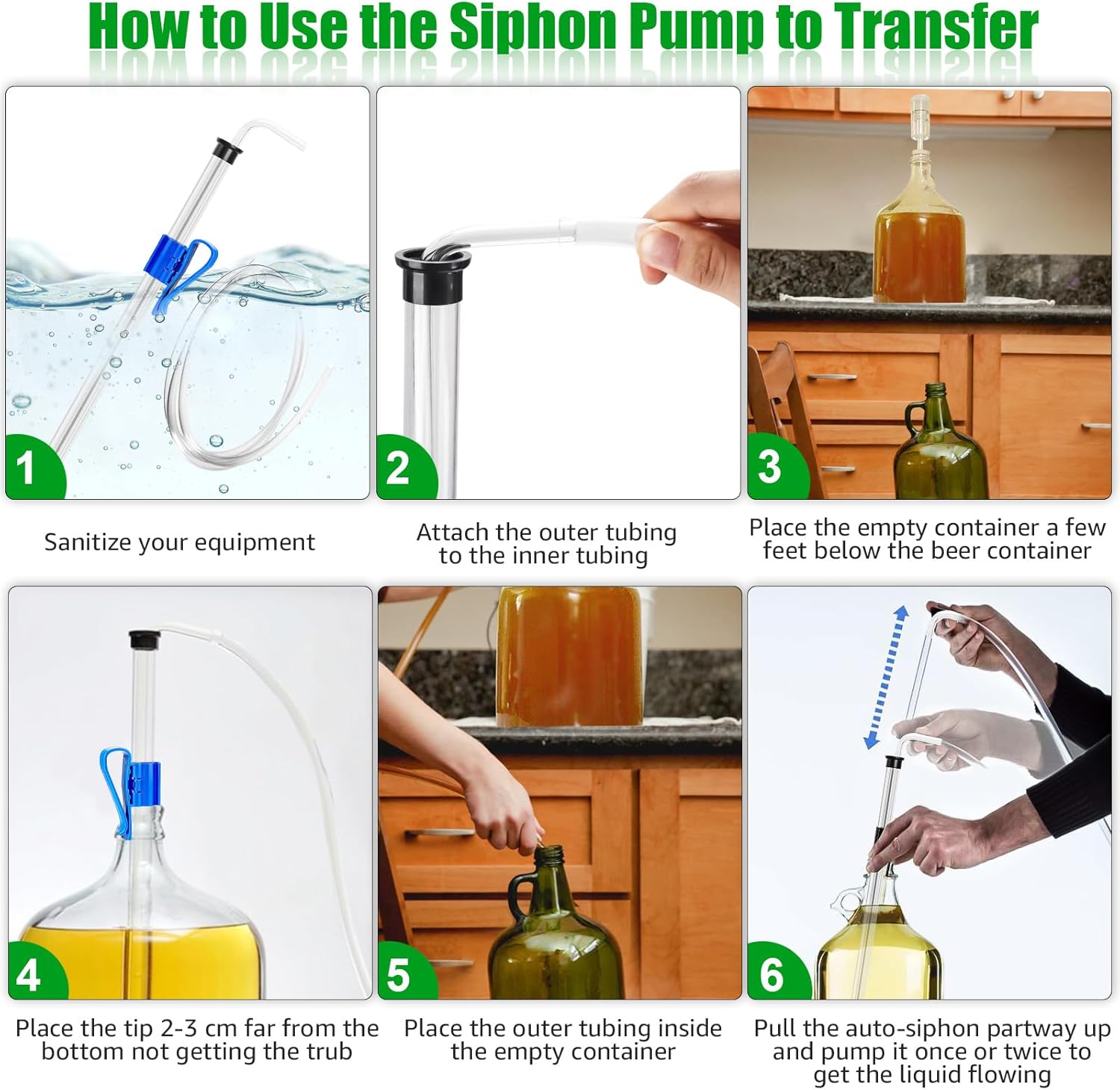 Auto Siphon for Wine Making, 14” Wine Siphon with 3/8" Racking Cane, Bottling Wand, 5.5FT Tubing & Clamp, Effortless Bottling Fermentation Siphoning Mead Wine Making Kit