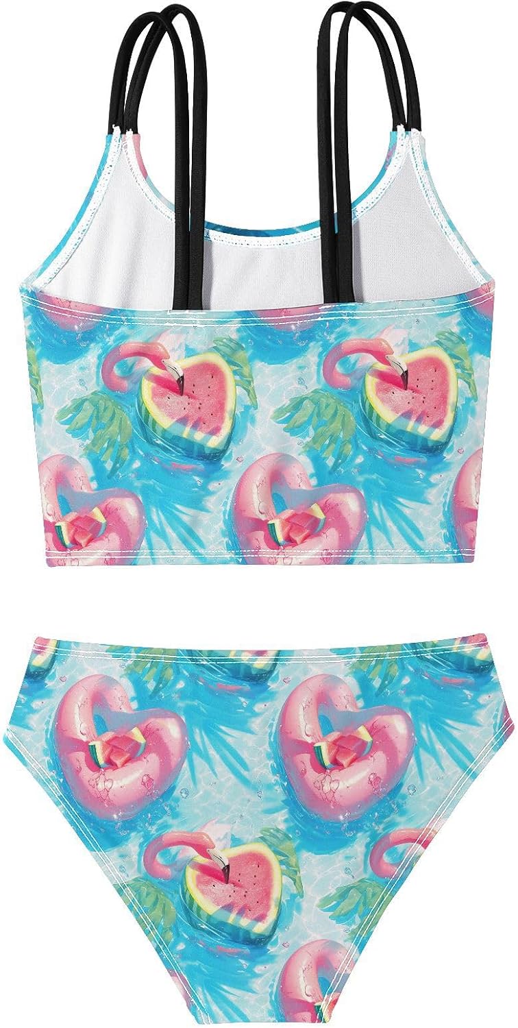 visesunny Girls Two Piece Swimsuits Flamingo Love Watermelon Girl's Bikini Sets Bathing Suits for Girls Size 5-12Y