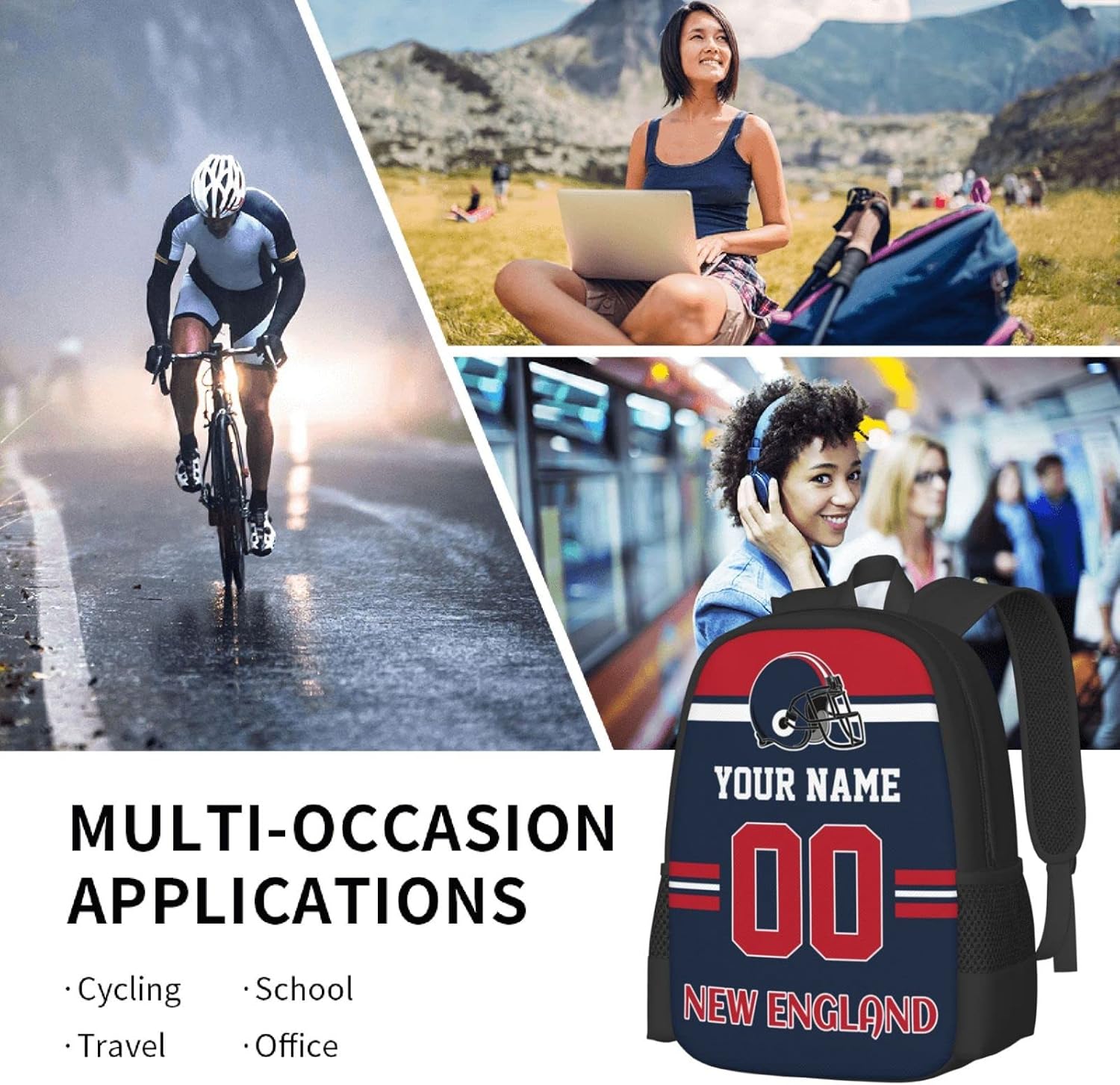 New England Backpack Custom Football Style Backpack Personalized Name and Number Backpacks Customized High Capacity Bag Gifts for Men Women Fans - Image 7