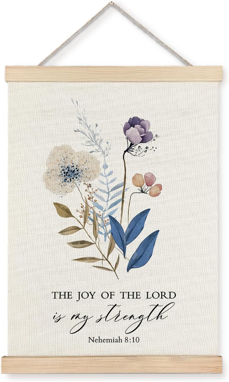 Supwhd Christian Wall Decor, the Joy of the Lord is My Strength Bible Verses Wall Decor, Scripture Wall Art for Bedroom Living Room Office 16x24