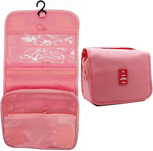 Miniatura 2 de Neceser colgante  Organizador grande de viaje de maquillaje cosmético para hombres y mujeres con gancho resistente, Rosado