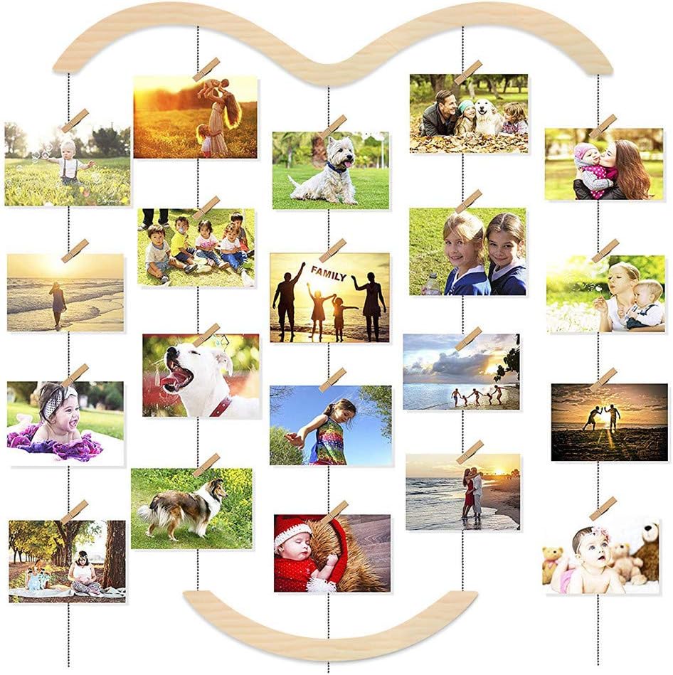 MOVEONSTEP Multi Picture Frame Collage Hanging Photo Display DIY Wall Decorations with 31 Wooden Clips and 5 Lines-65 * 75CM