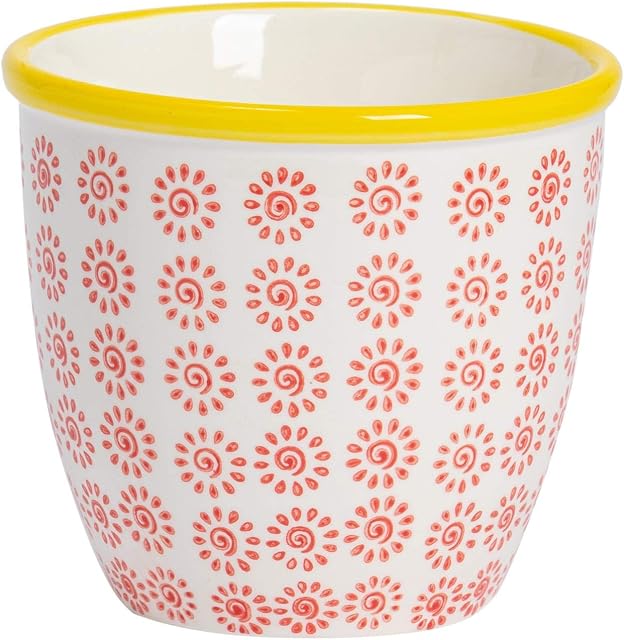Nicola Spring Patterned Porcelain Plant Flower Pot Vase for use Indoors & Outdoors - Red/Yellow Swirl Design