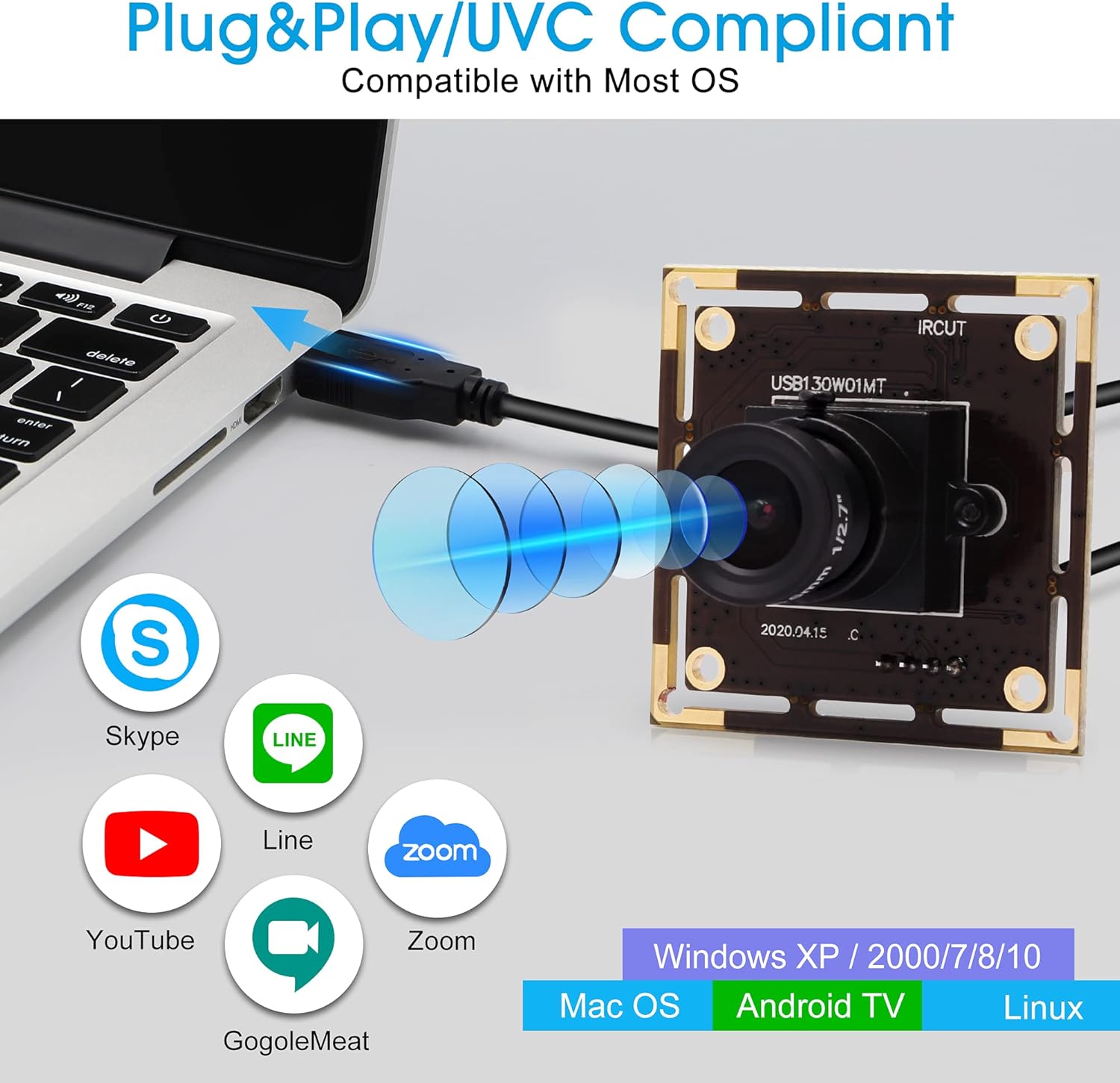 960P Low Light USB Camera Module for Computer Mini UVC USB2.0 Webcam Board 1.3megapixel 0.01Lux Low Illumination USB with Camera AR0130 3.6mm Lens PC Lightburn Camera for Raspberry Pi Laptop Opencv