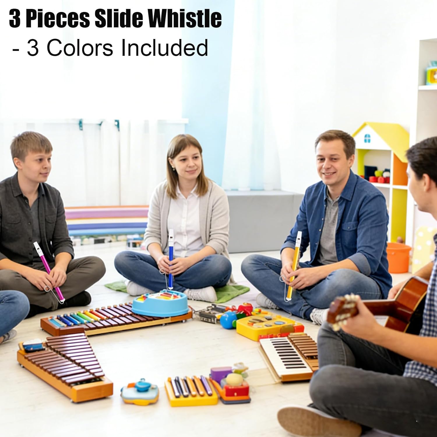3PCS Sliding Whistle Musical Instruments Slide Whistle for Adults Sliding Whistles Party Favors for Games - Blue Yellow and Purple
