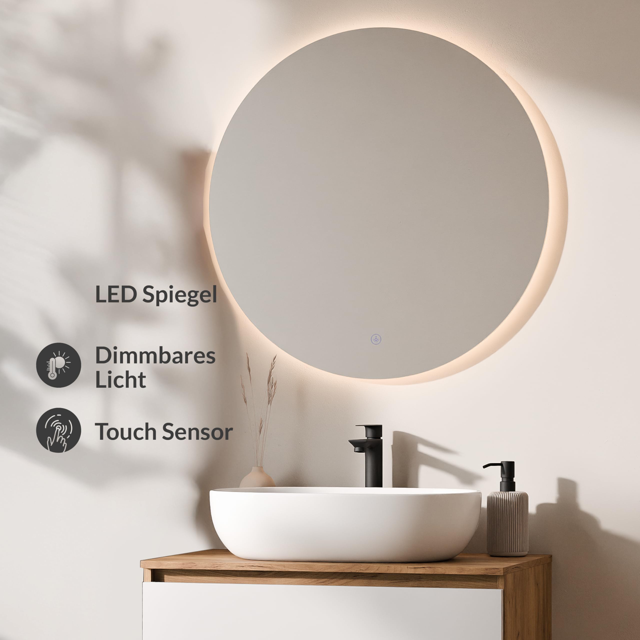 Planetmöbel Arisa Ensemble de meubles de salle de bain avec meuble bas 80 cm chêne doré blanc avec miroir Nova Lavabo 60 cm blanc + siphon d'économie d'espace
