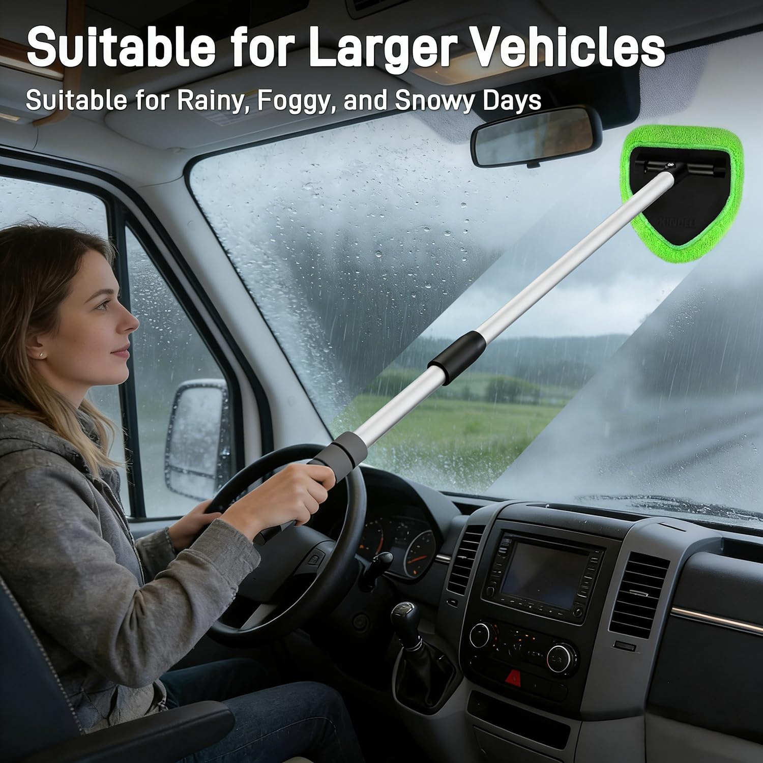XINDELL 29-inch Windshield Cleaner Tool – Upgrade Large Head Car Interior&Exterior Window Cleaning Kit with Extendable Handle & 4 Microfiber Pads, Auto Wiper Brush for Car, Trucks, SUVs, RVs & Home
