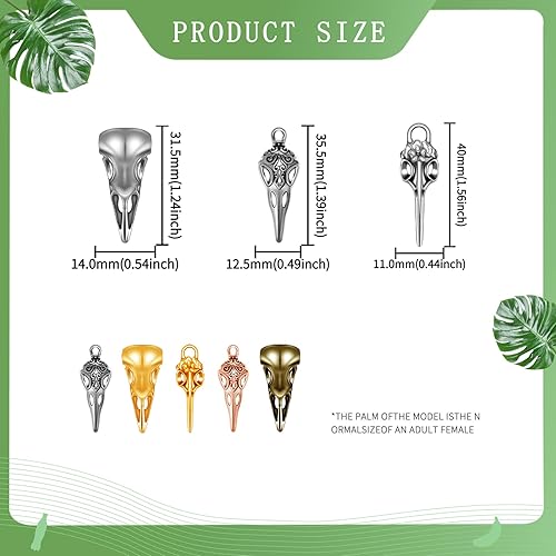 Miniatura 2 de MESARCH 40 dijes de aleación tibetana de cuervo con calavera de cuervo, calavera de pájaro, cabeza de esqueleto, dijes para mujer, joyería de