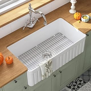 DeerValley White Farmhouse Sink 33 inch, Fireclay Apron Front Farm Kitch...