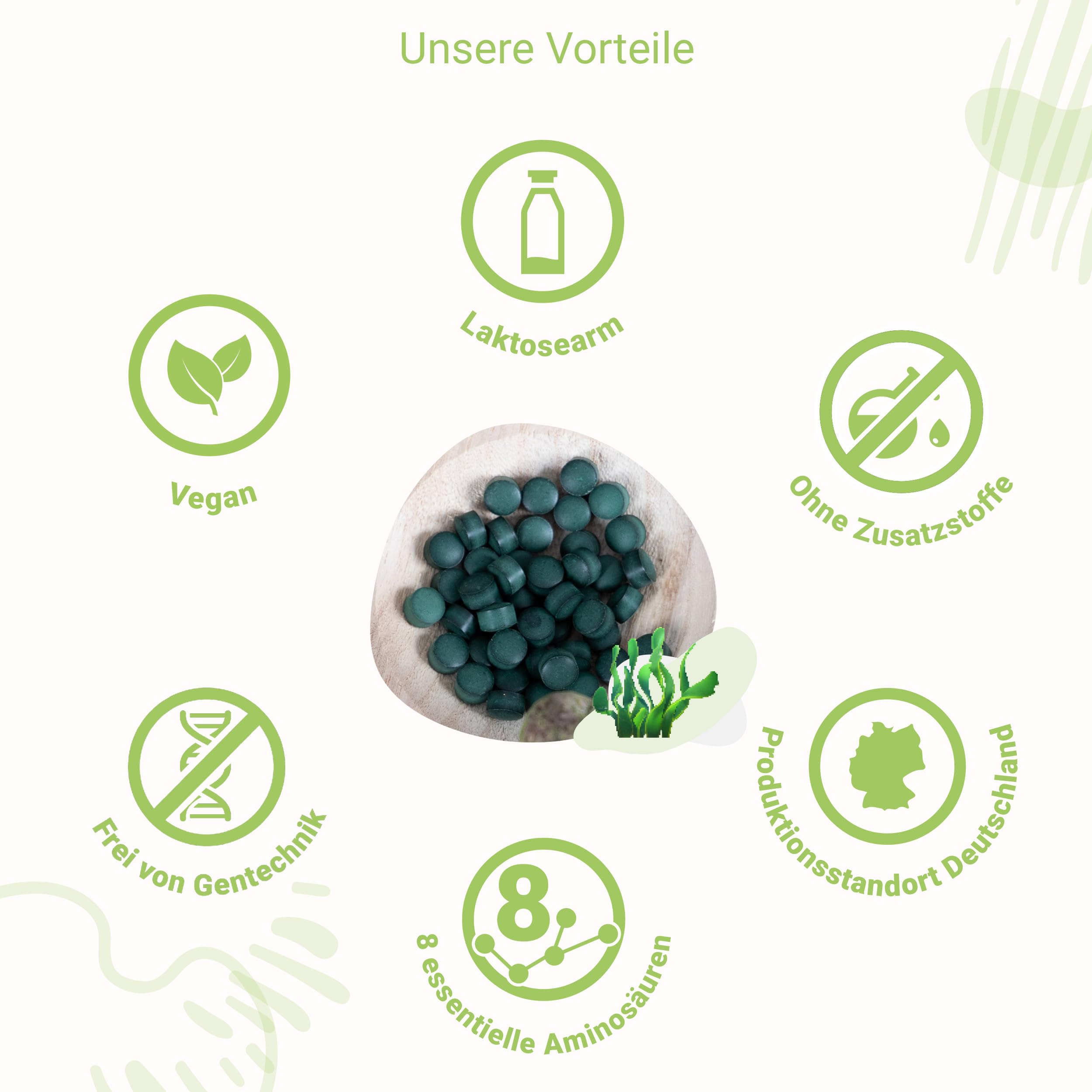 for you spirulina aus premium Algen in Norddeutschland - 250 Tabletten Spirulina Algen Presslinge - 100% reines Naturprodukt - Kontrollierter Anbau auf Algenfarm in DE - Mit Eisen & Vitamin K