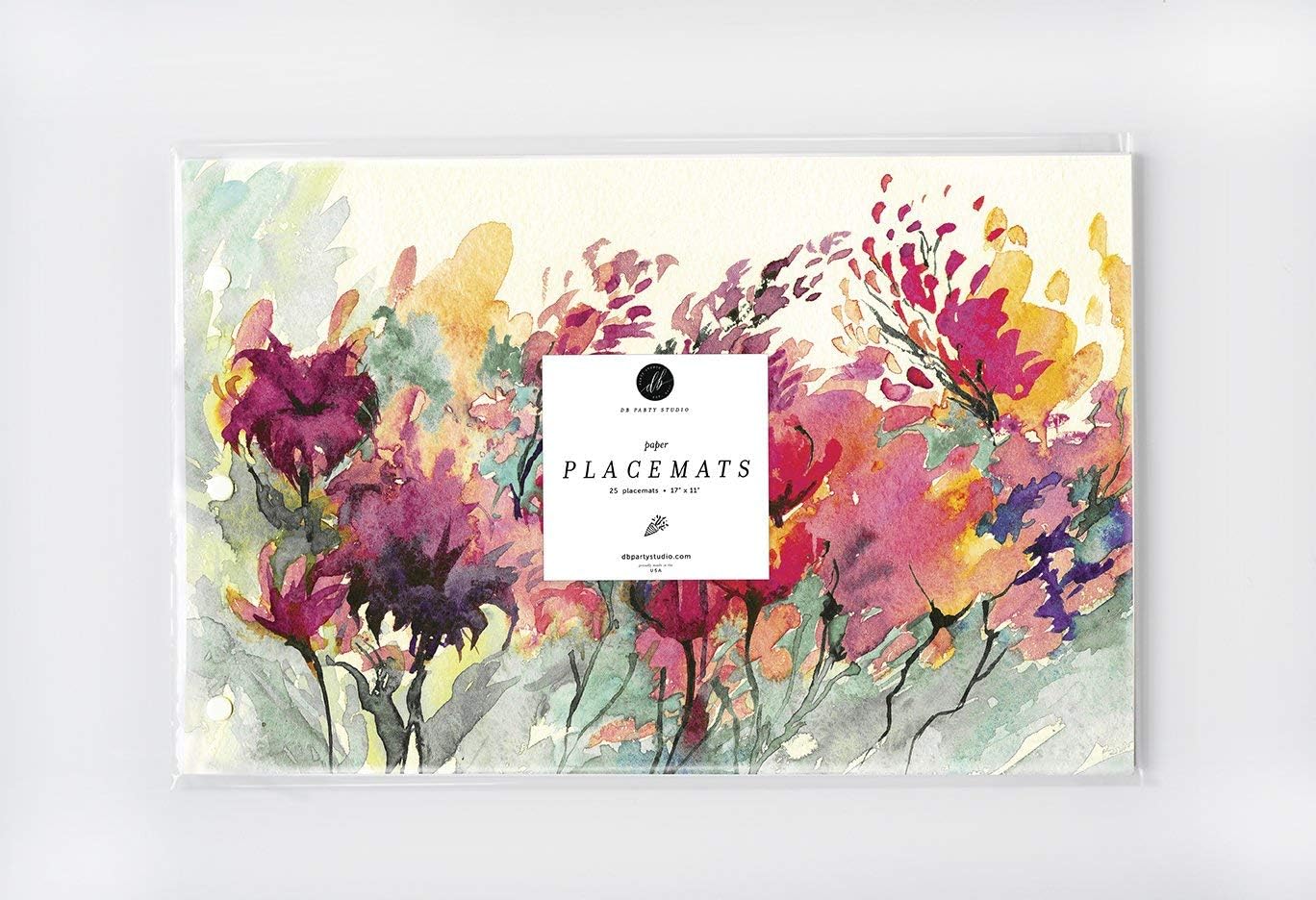 DB Party Studio Paper Table Placemats 25 Pack Gorgeous Watercolor Floral Blooms Disposable Place Mats Bridal Shower Graduation Engagement Parties Event Supplies Kitchen Dining Seating Decor 17" x 11"