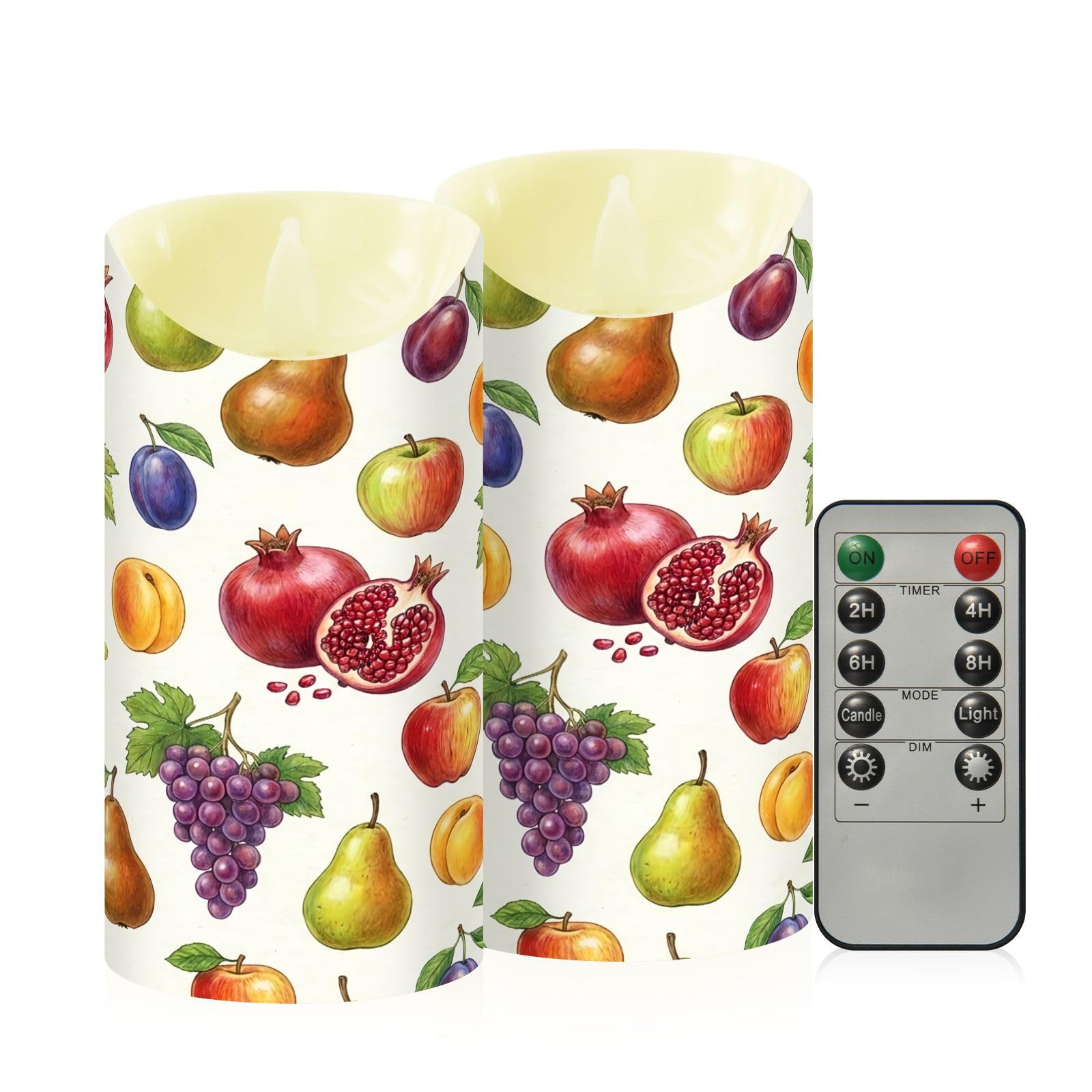Ewusp Fruit Flameless Candles Battery Operated Flickering LED Pillar Candles Set of 2 with Remote Control & Timer, for Home Decor Wedding Holiday Party Centerpieces