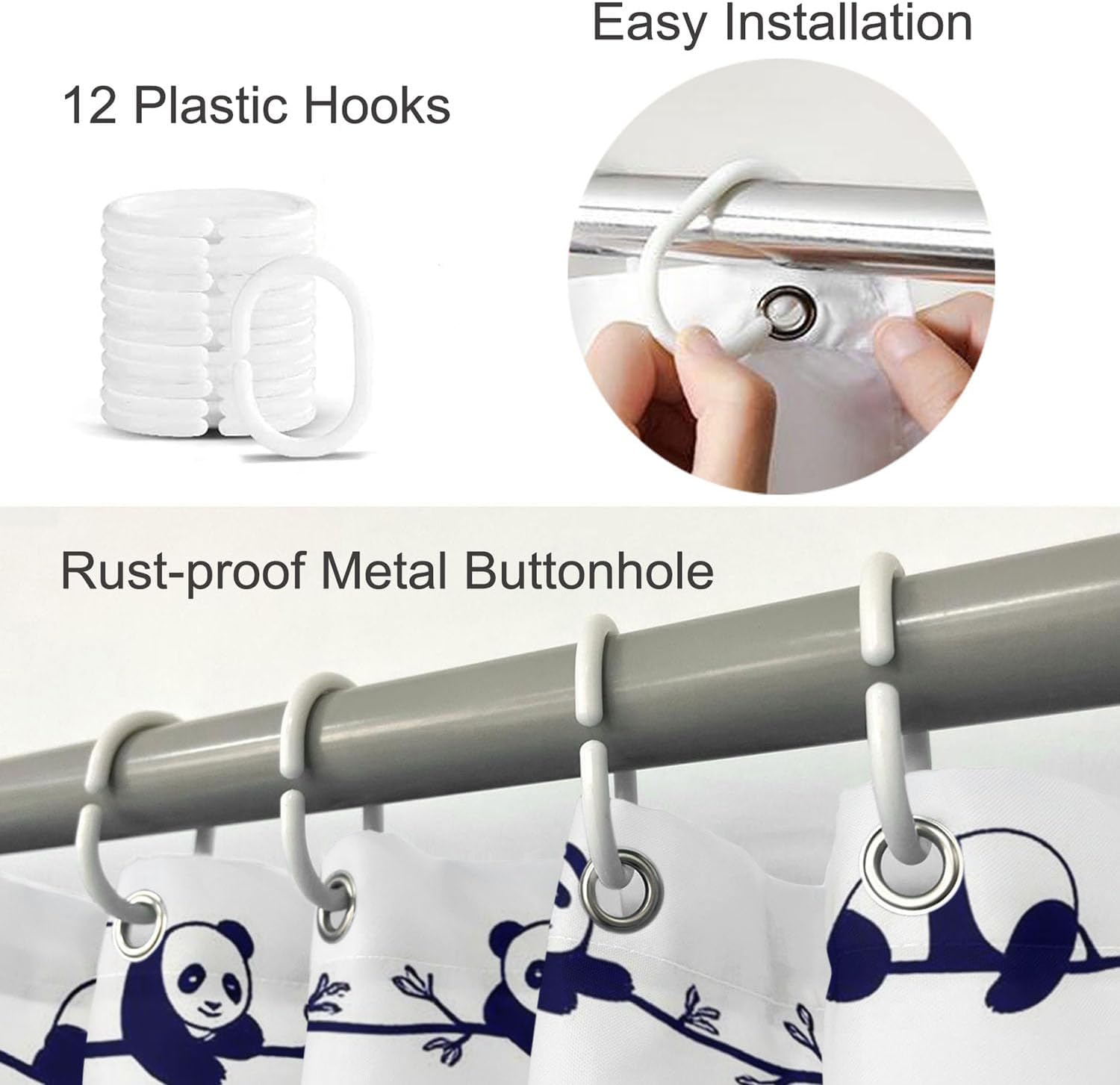 Moslion Cute Pandas Shower Curtains Bathroom Curtain Waterproof with Hooks 72x72 Inch for Men Women Boys Girls