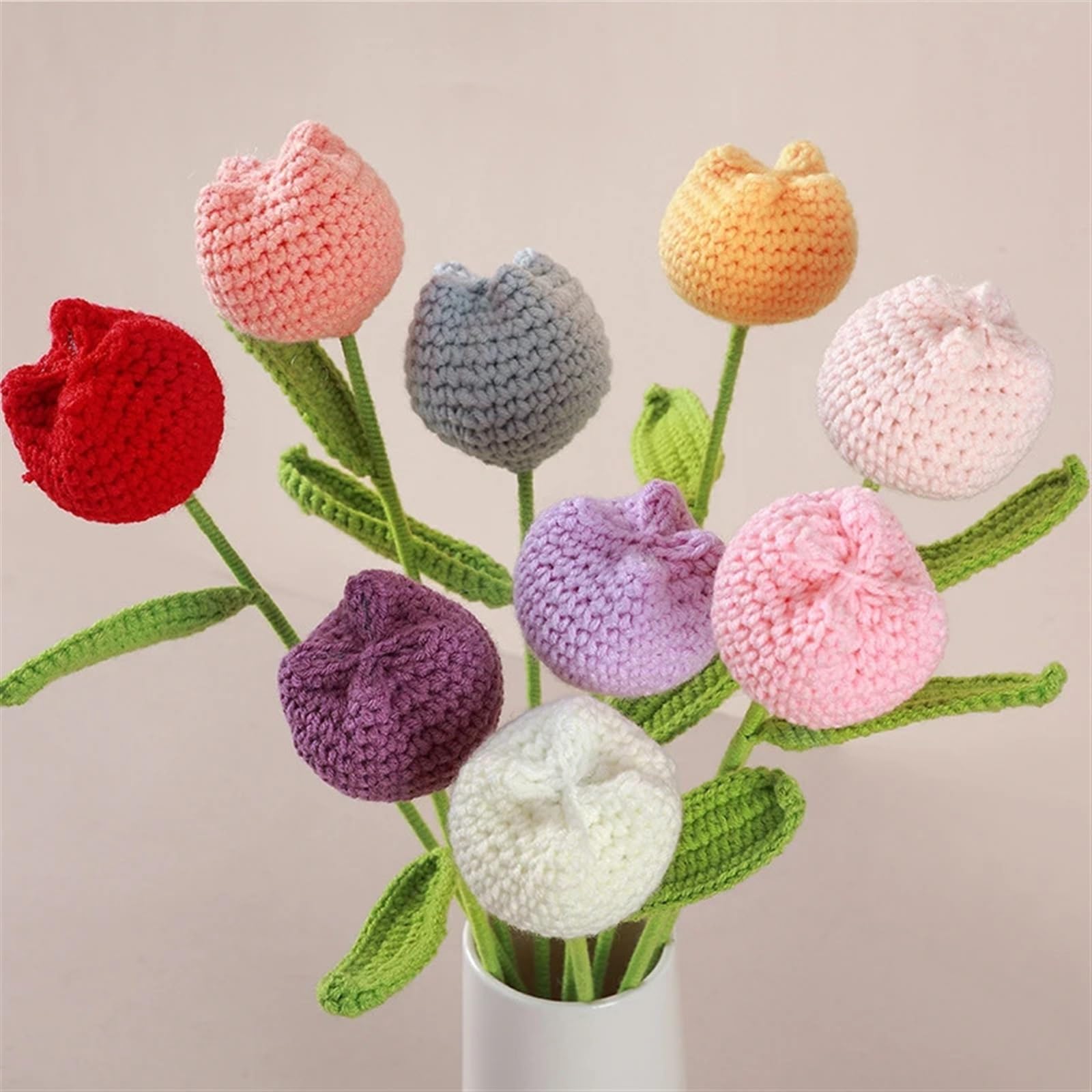 Sztuczne kompozycje kwiatowe, Wełna szydełkowa ręcznie robiona tulipan sztuczny bukiet kwiatów akcesoria do dekoracji stołu w jadalni wystrój pokoju(6pcs Blue)