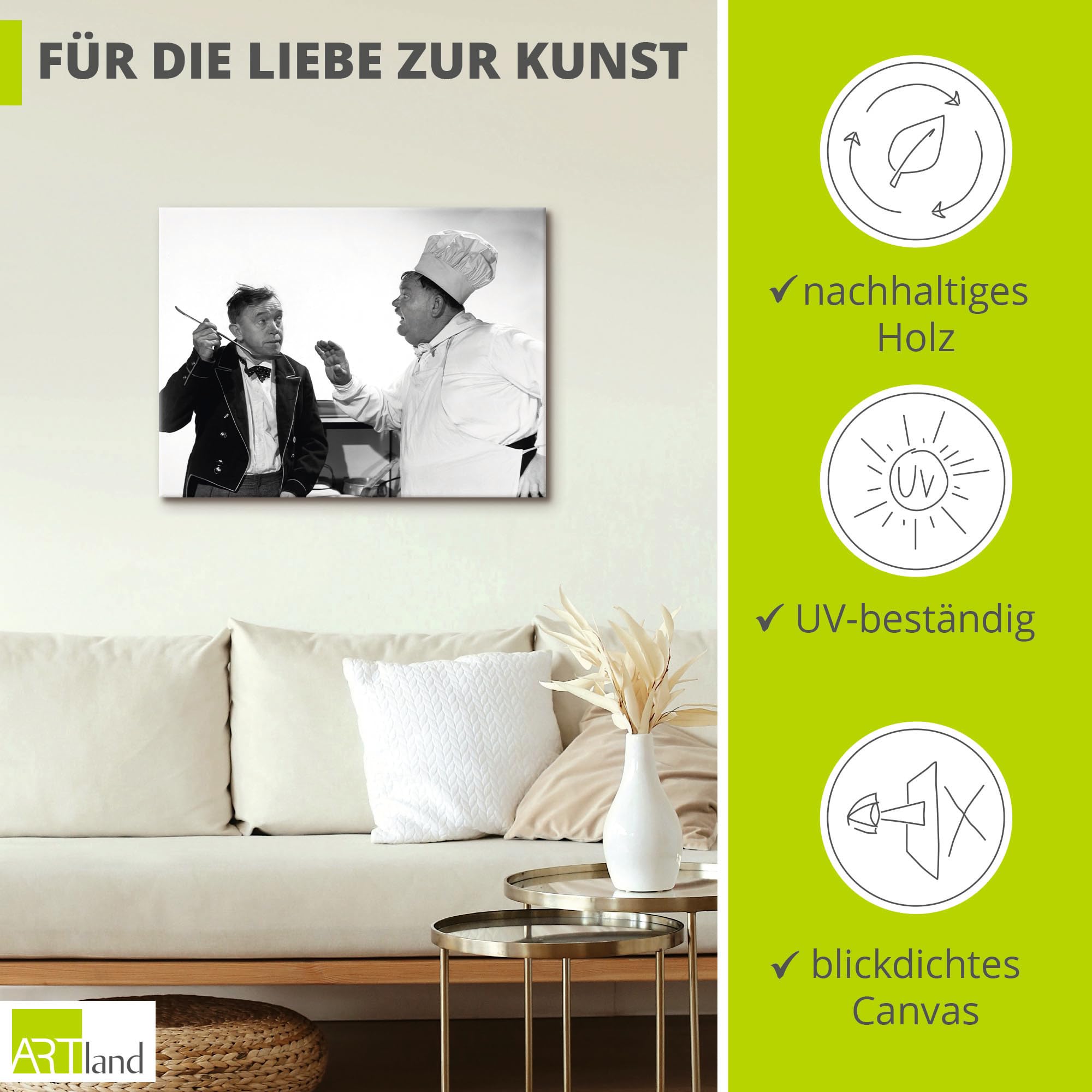 ARTLAND Wanddeko Leinwand Bilder Wandbild 80x60 cm Dick Doof Die Leibköche seiner Majestät Film Filmszene Stars T1OC