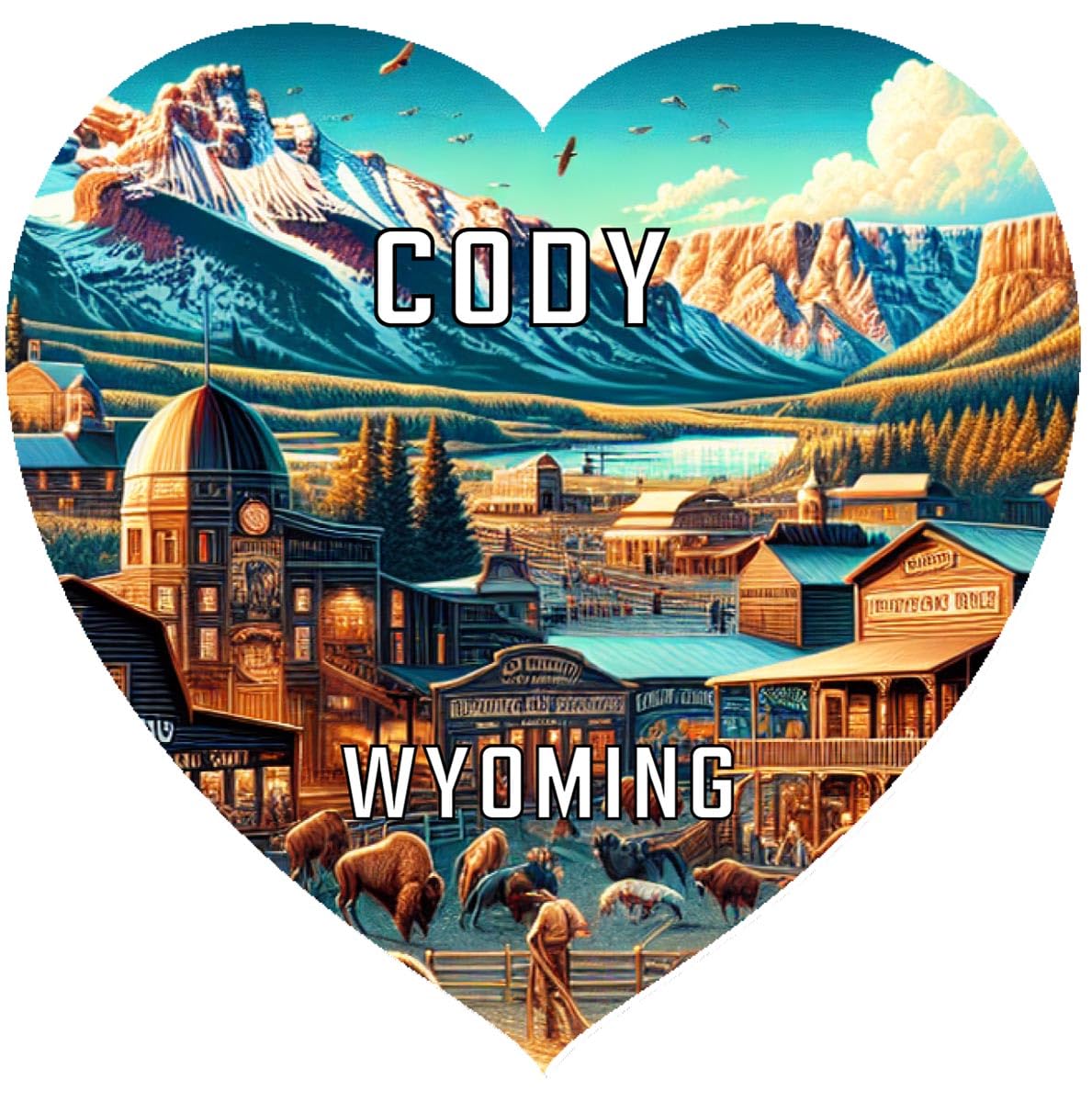 Cody Wyoming Travel Souvenir Destination Heart Shape Vinyl Decal Sticker 4-Inch