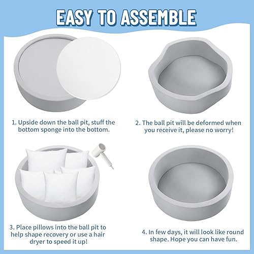 Miniatura 6 de Piscina de bolas de espuma para niños pequeños con 100 bolas, grande para bebés con esponja viscoelástica suave, corralito para bebés para