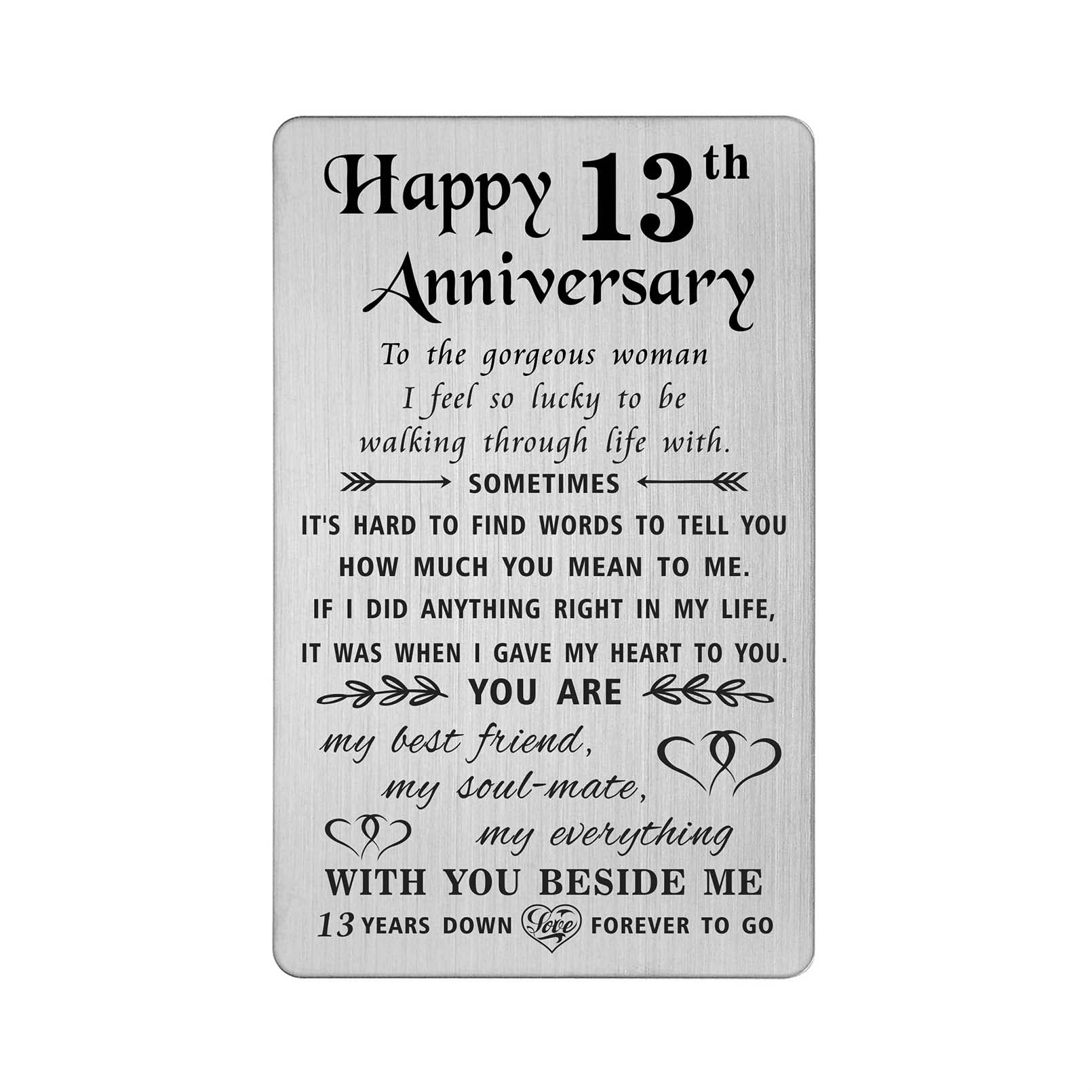TANWIH 13th Anniversary Card Gifts for Her Wife, Lace 13 Year Anniversary Card for Her Women, Engraved Metal Wallet Cards