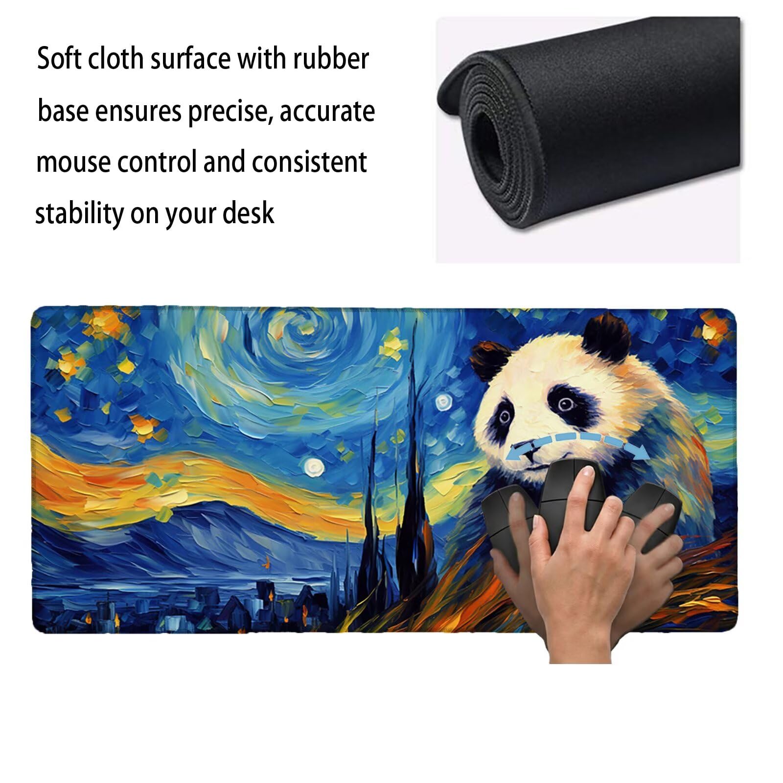 Alfombrilla Escritorio Grande 1200 x 600 x 3 mm, Alfombrilla Ratón Gaming, Cielo Estrellado Tapete de Ordenador , Base Antideslizante y Bordes Reforzados, Impermeable Desk Mat (Panda Gigante) L-x8262