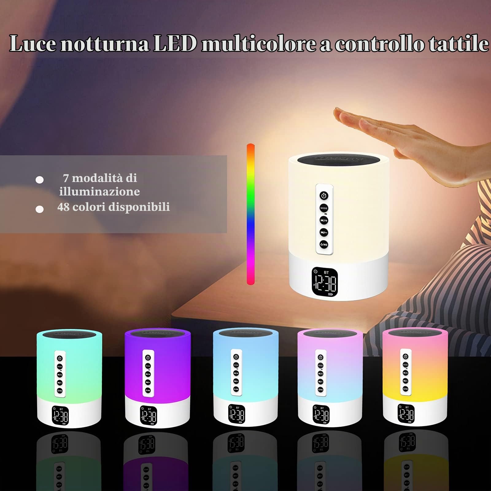 Biseoamz Altoparlante Bluetooth Multifunzione 5 in 1 con Luce, Sveglia Bambini, Macchina Rumore Bianco, Lampada da Comodino, Regalo per Ragazza Ragazzo Bambina, Regalo Donna, Idee Regalo Compleanno