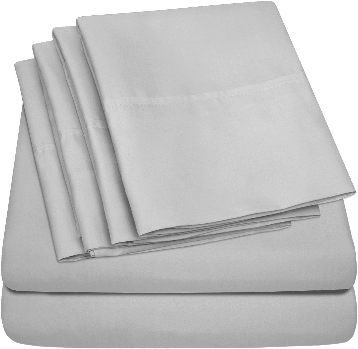 LaxLinen 500TC Super Soft Quality 100% Egyptian Cotton 6PC Bedding Sheet Set 18" Inch Extra Deep Pocket King/ Standard or Eastern King, Silver Grey Solid 500-Thread Count