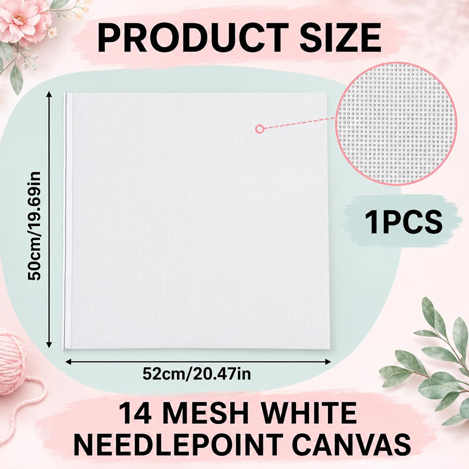 14 Mesh White Needlepoint Canvas, Blank Embroidery Cloth 20" X 20.5"