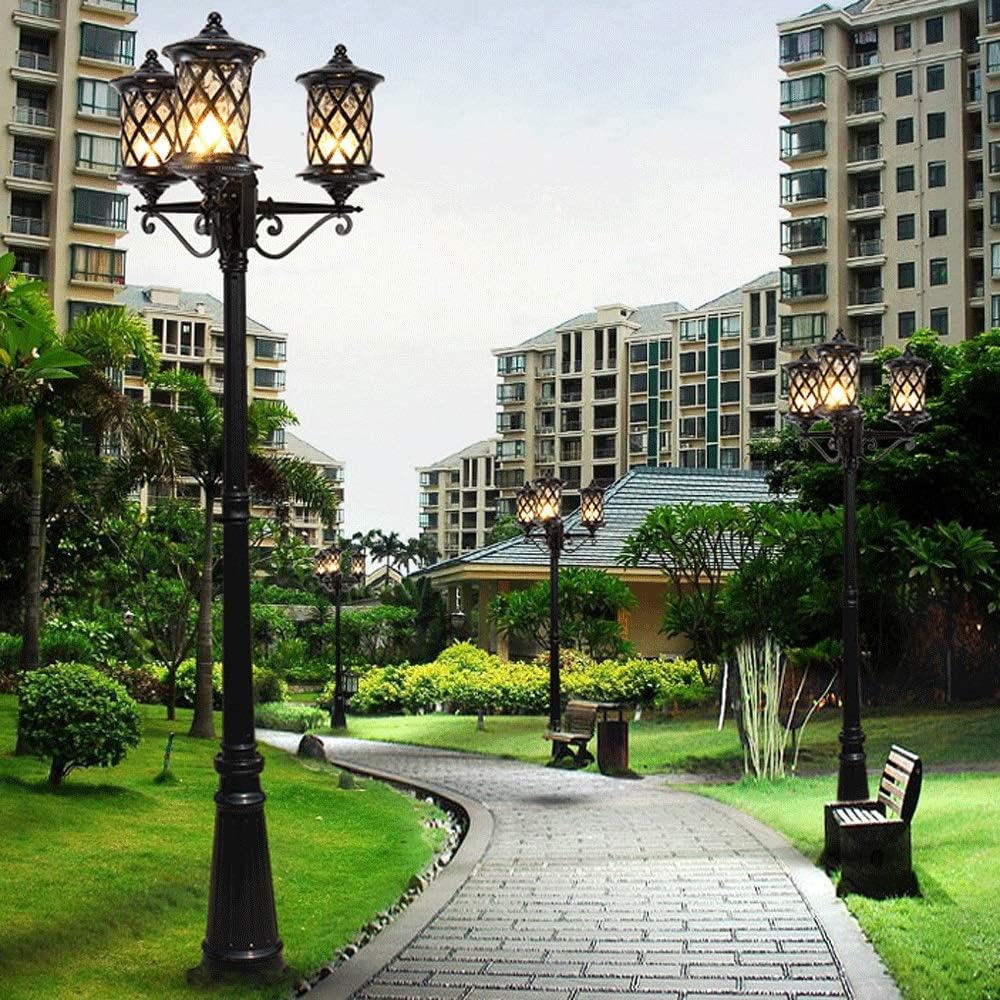 Outdoor Street Lights, 3 Light Tall Pole, Retro Style Outdoor Glass Pole Light, Aluminum Column Lamp for Garden, Lawn, Park, Light,