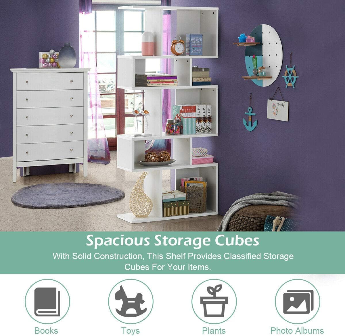 Buy Giantex 5Tier Geometric Bookshelf White, 70'' Tall Wood