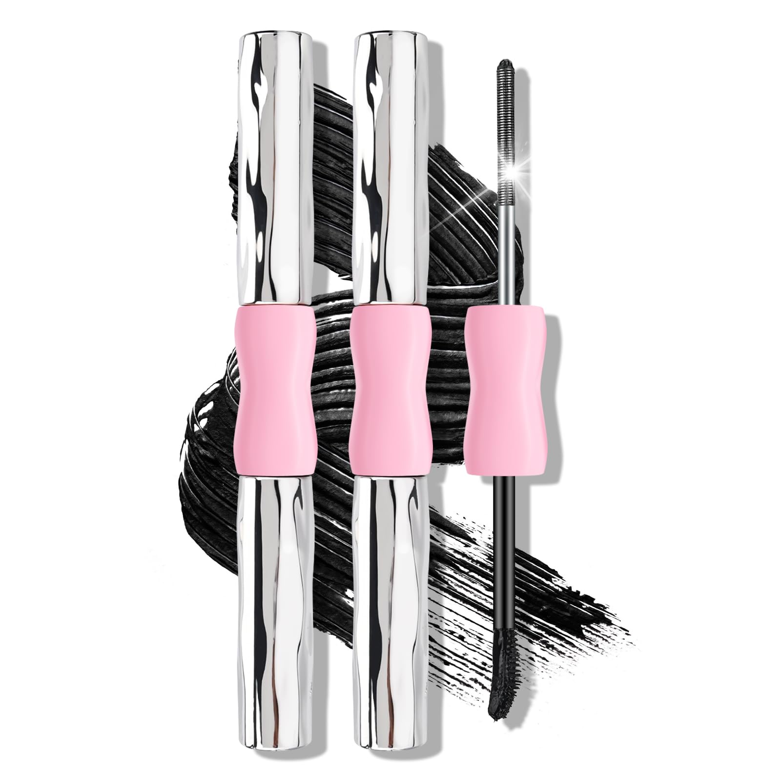 KYDA 2 Pcs Double Ended Metal Mascara, Volumizing Lengthening Clump-Free Black Mascara, Waterproof Formula for Dramatic Lashes, Curling, Washable Eyelash Makeup Black, 2pcs