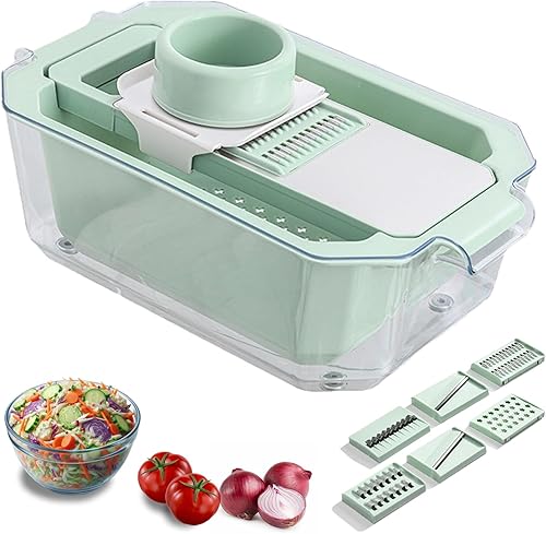 GEHEN Kitchen Pro-Series 9 en 1, picadora de verduras de 6 cuchillas, cortador de mandolina, picadora de alimentos con recipiente, cesta de