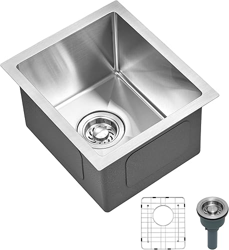 Miniatura 9 de Fregadero de bar de cocina de 20 pulgadas, cuenco individual pequeño de 20 x 17 pulgadas, calibre 16 para caravana, bar de vinos, lavandería, con