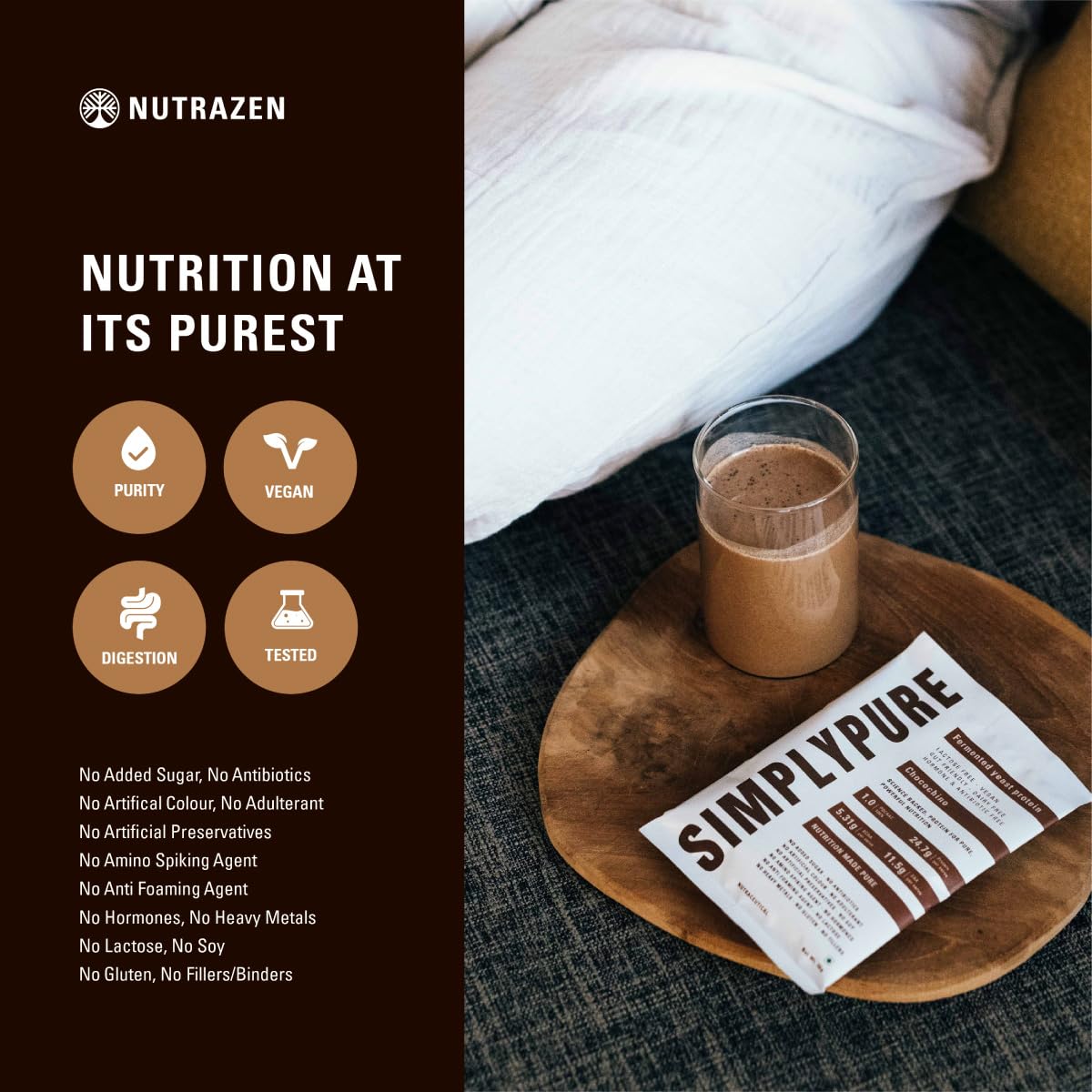 Nutrazen SimplyPure Fermented Yeast Protein Powder – Chocochino - 1kg | 24.7g Complete Protein | Muscle Recovery & Lean Muscle Support | Gym & Fitness Supplement for Men & Women | Vegan Protein Powder | PDCAAS 1.0 | With Probiotics & Digestive Enzymes — Amazon image 3