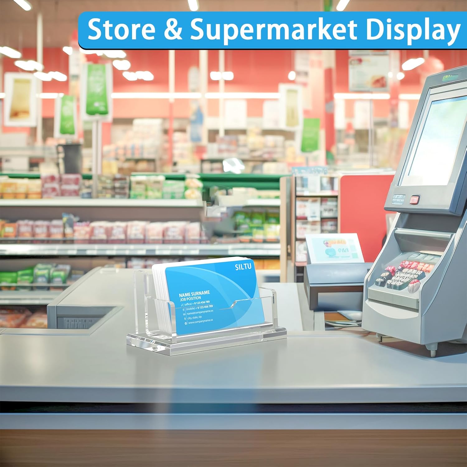 SILUT Clear Business Card Holder for Desk, Horizontal Acrylic Business Card Holder, Business Card Display, Acrylic Card Holder for Women and Men - 1 Slot thumbnail