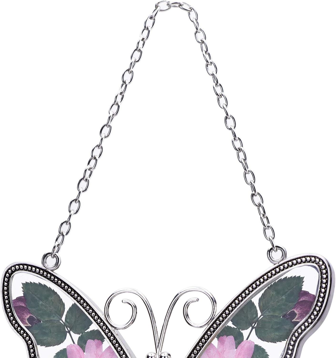 CHINMODE Butterfly Suncatcher for Grandmother with Pressed Pink Flower in Glass and Nana Heart Charm Wind Chime Gifts for Mother's Day Grandma's Birthday (Grandma) - Image 4